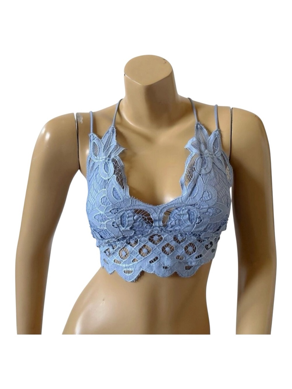 True by Rue 21 Longline Bralette Womens Small Blue Lace Bra Floral Strappy